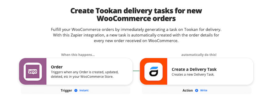 Zap for creating Tookan delivery tasks for new WooCommerce orders.