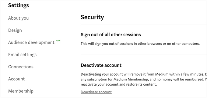 Deactivate medium account