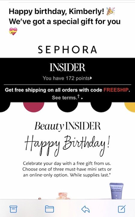 Email personalization example: Sephora