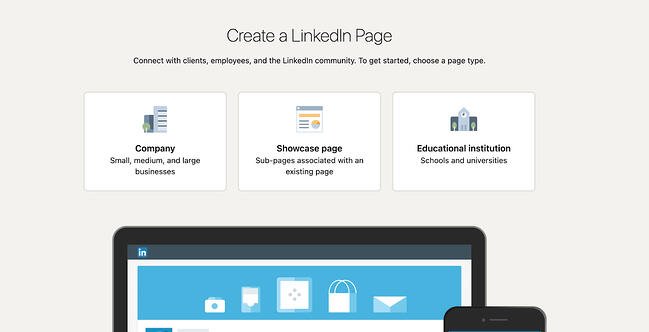 how to create a company page on LinkedIn: choosing the type of page