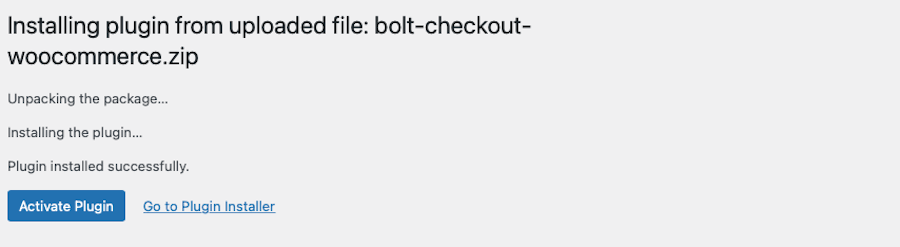 Installing the Bolt Checkout for WooCommerce plugin. 