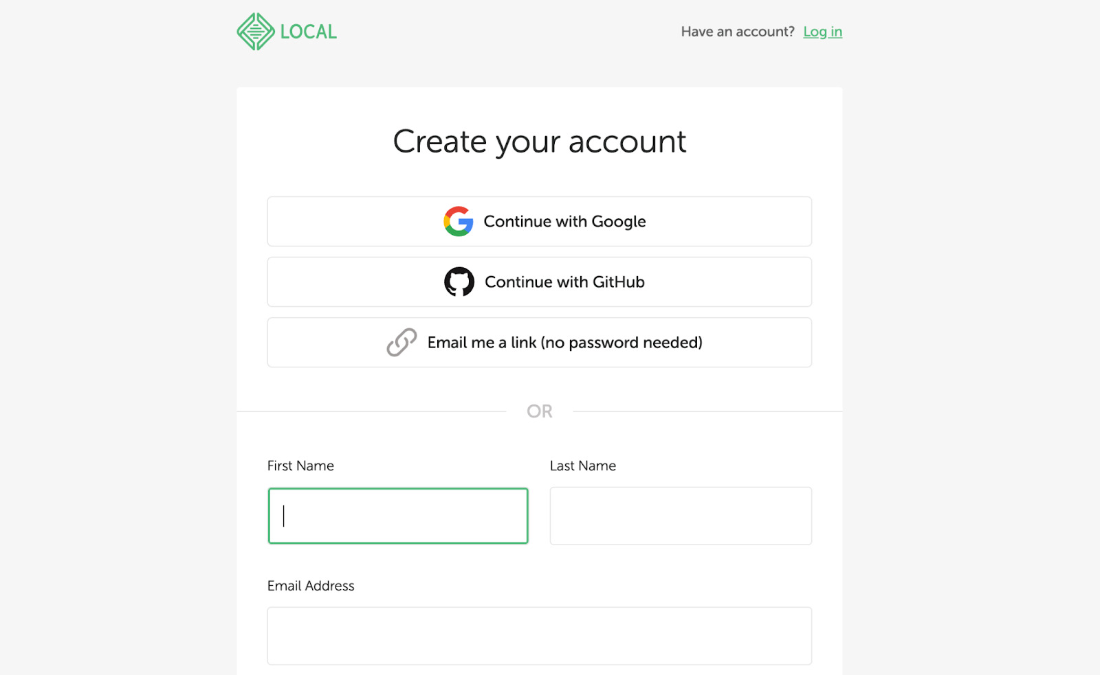 Creating a Local account