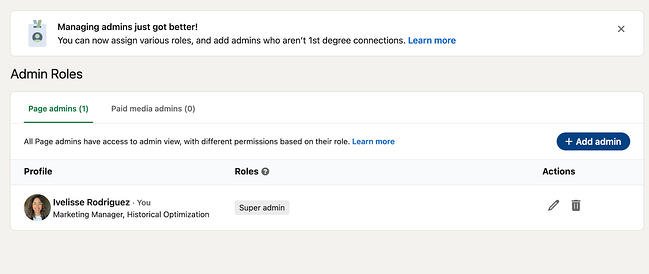 LinkedIn Page best practices: admin management page