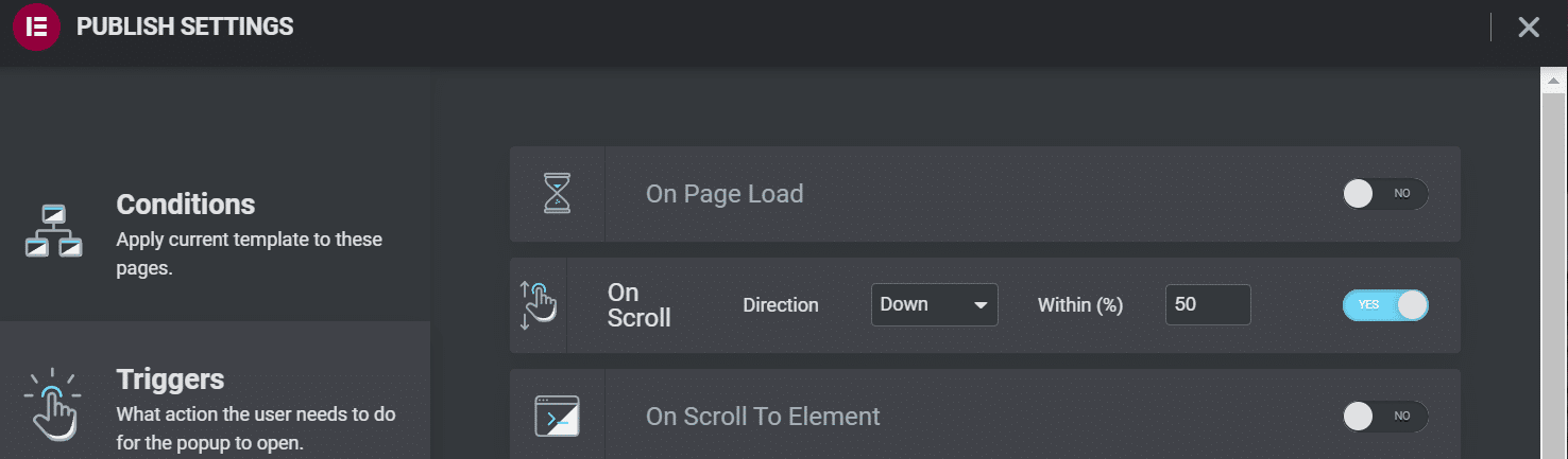 Page scroll triggers