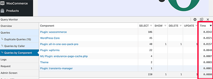 Query Monitor results