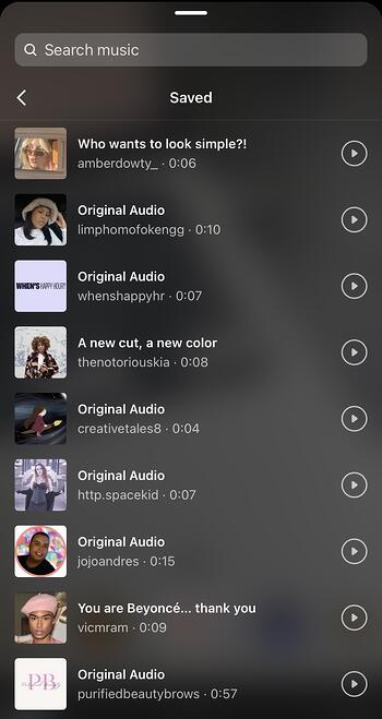 Add saved Instagram Reels music to the saved folder