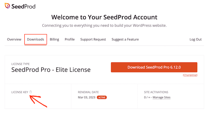 The SeedProd Downloads page