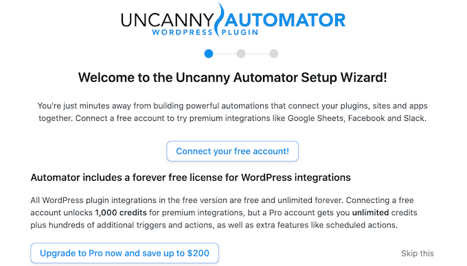 The Uncanny Automator setup wizard