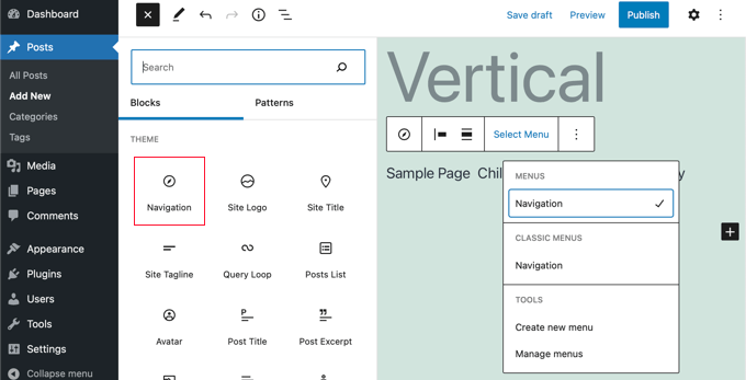 Add the Navigation Block to Your Post or Page