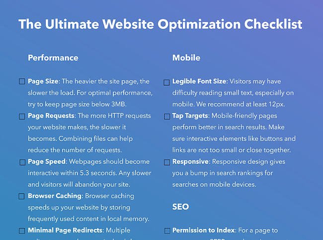 content marketing templates: web checklist