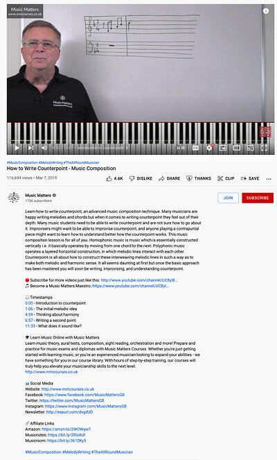 youtube video description example:  music matters