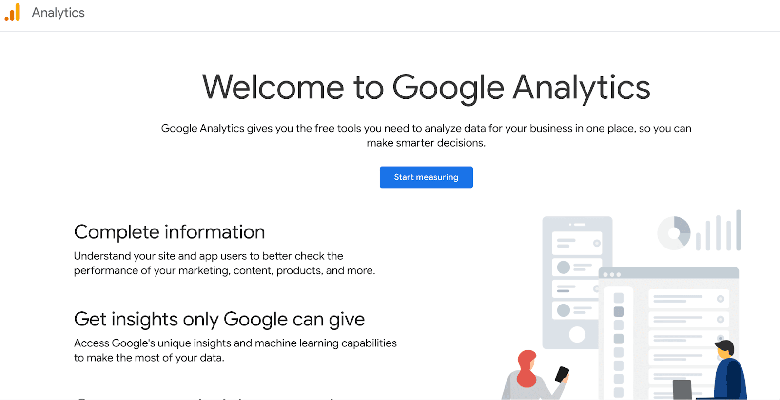 The homepage of Google Analytics