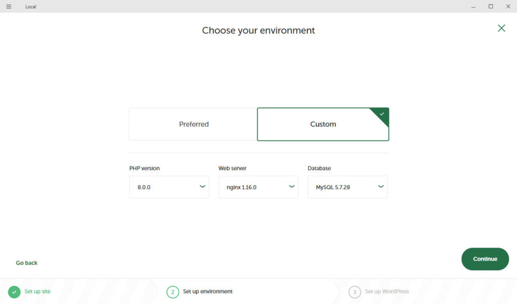 choose environment for non wordpress local site