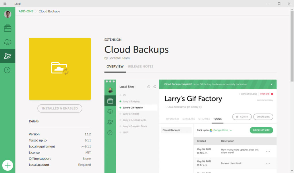 cloud backups addon