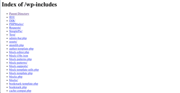 A WordPress site with directory browsing enabled