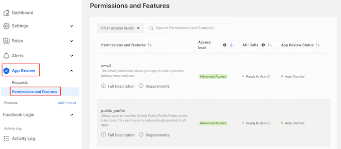 Configuring the Facebook app permissions