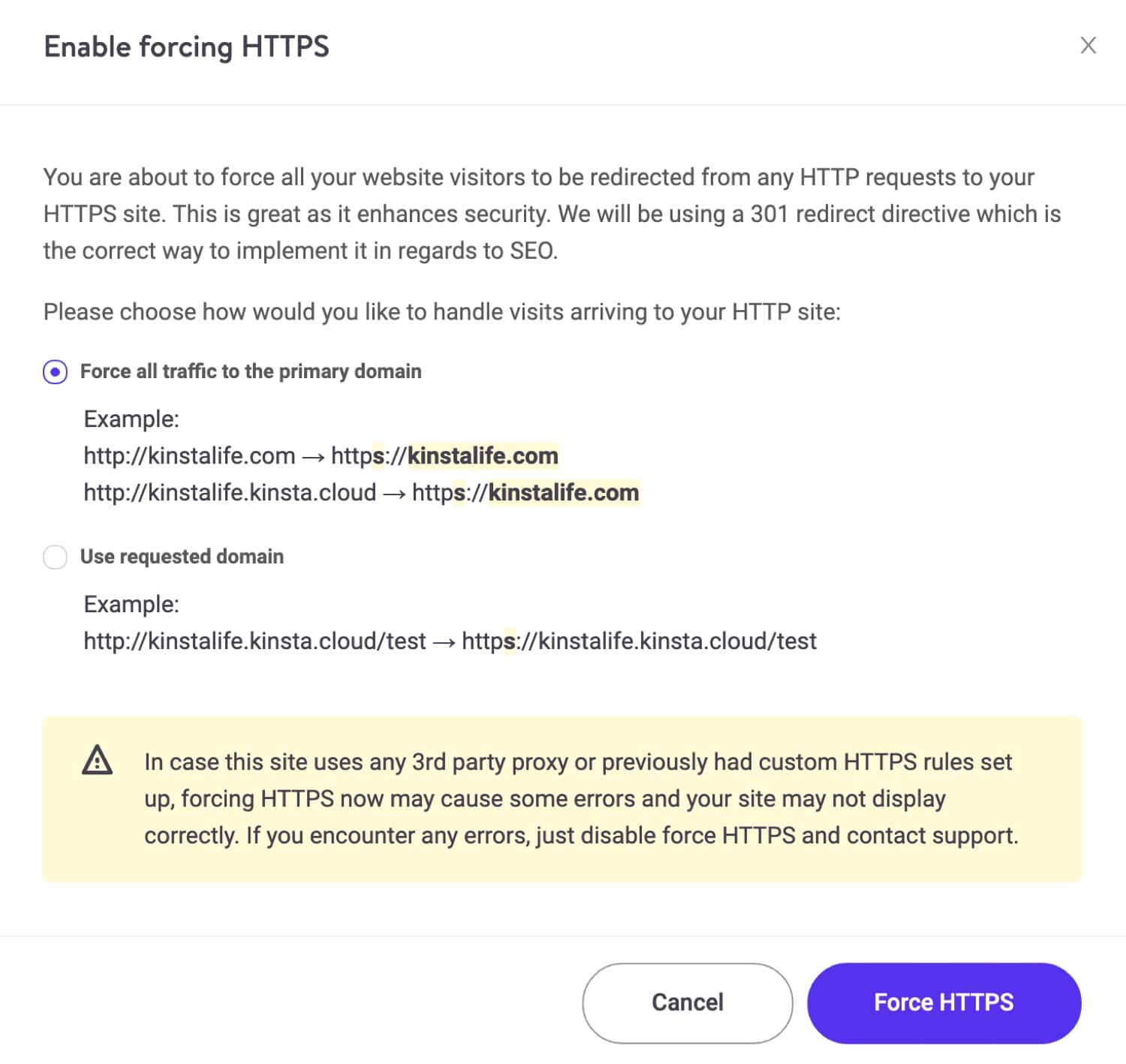 Force HTTPS options
