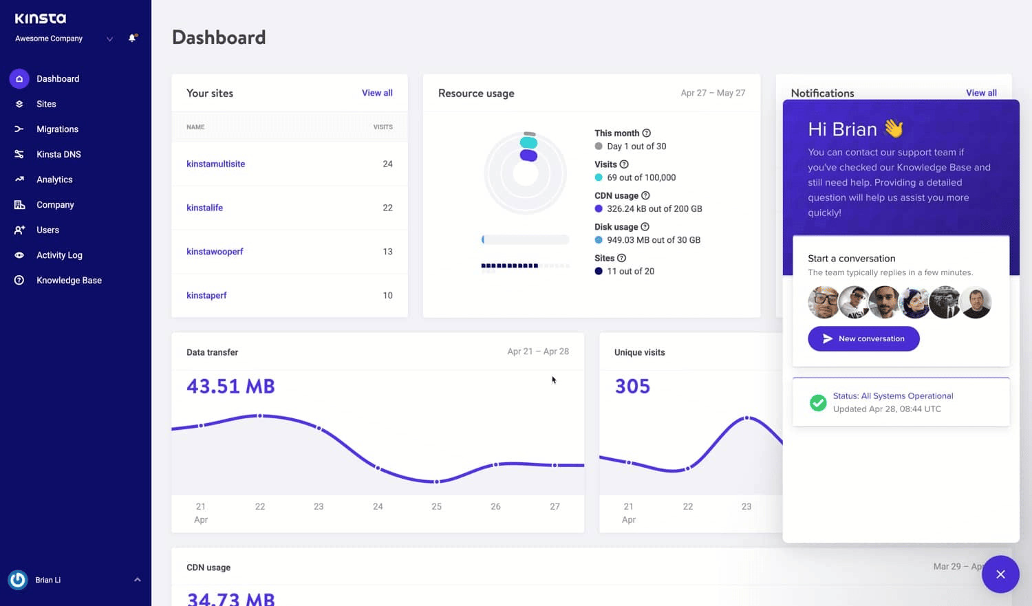 he Kinsta WordPress hosting dashboard