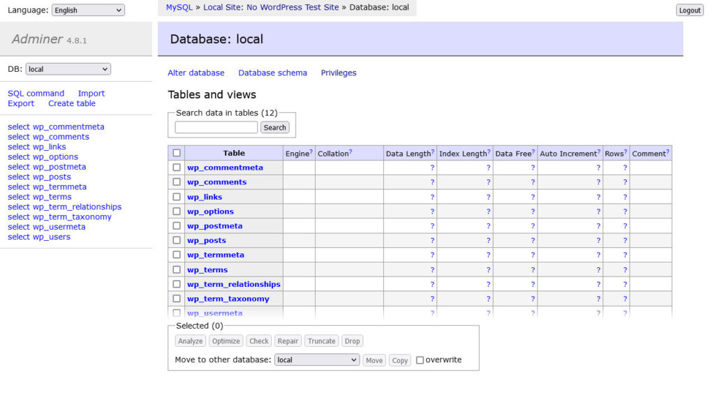 local adminer