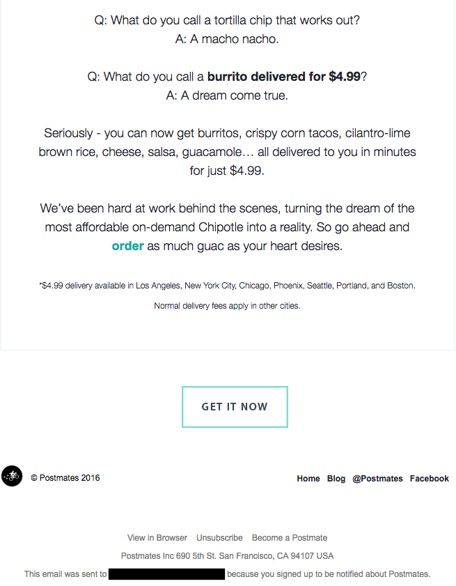 Email Campaign Example: Postmates - 