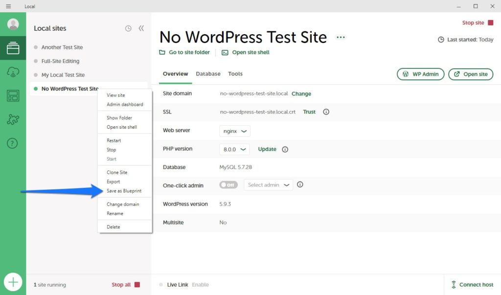 save non wordpress site as blueprint