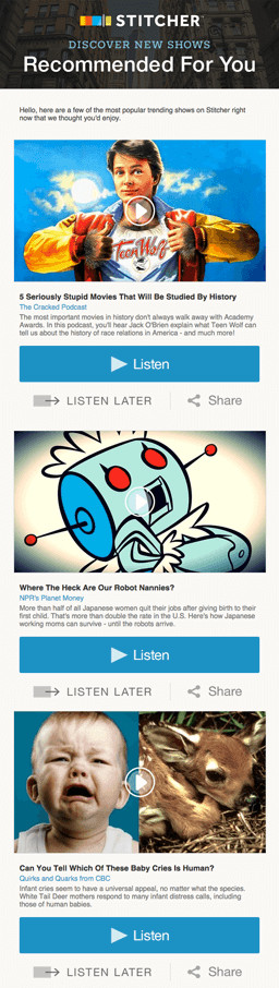 Email Marketing Campaign Example: Stitcher - 