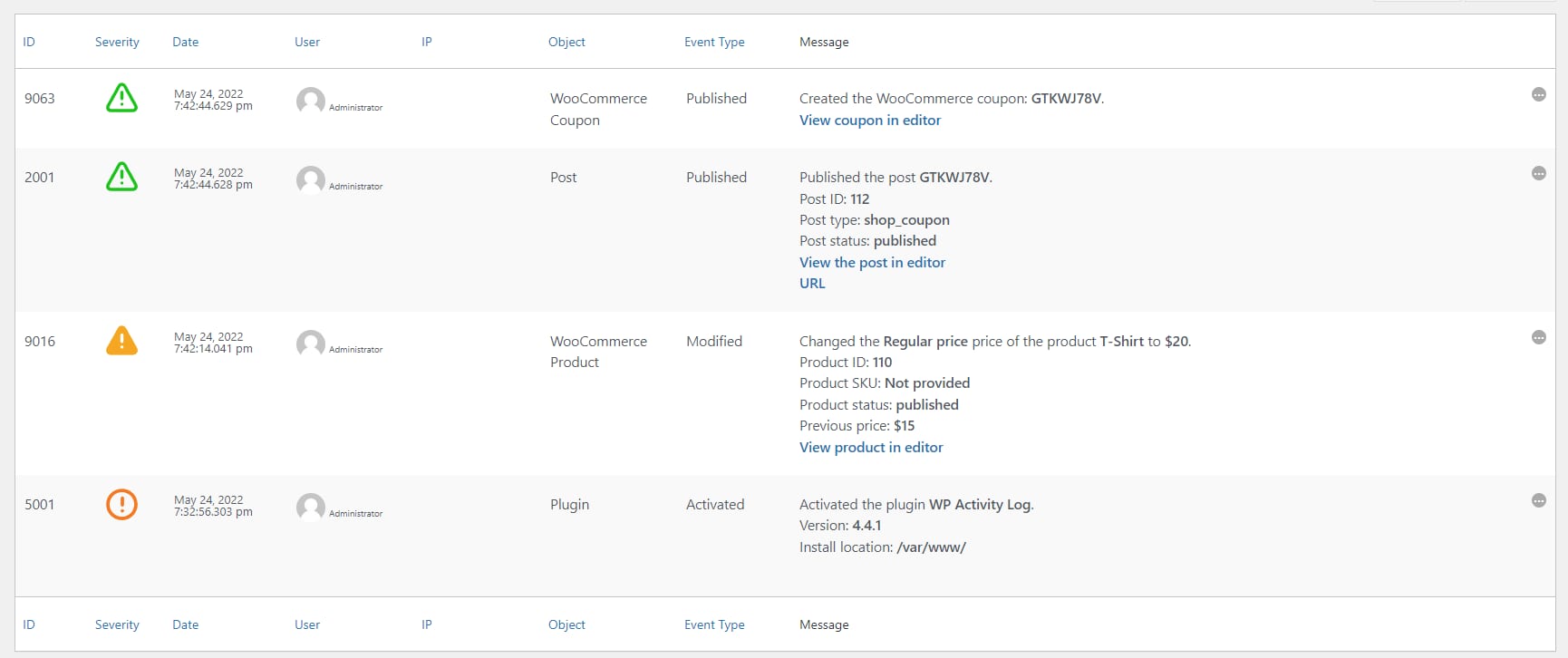 WP Activity Log offers detailed logs.