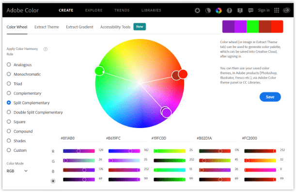 Color tools, Adobe Color Wheel