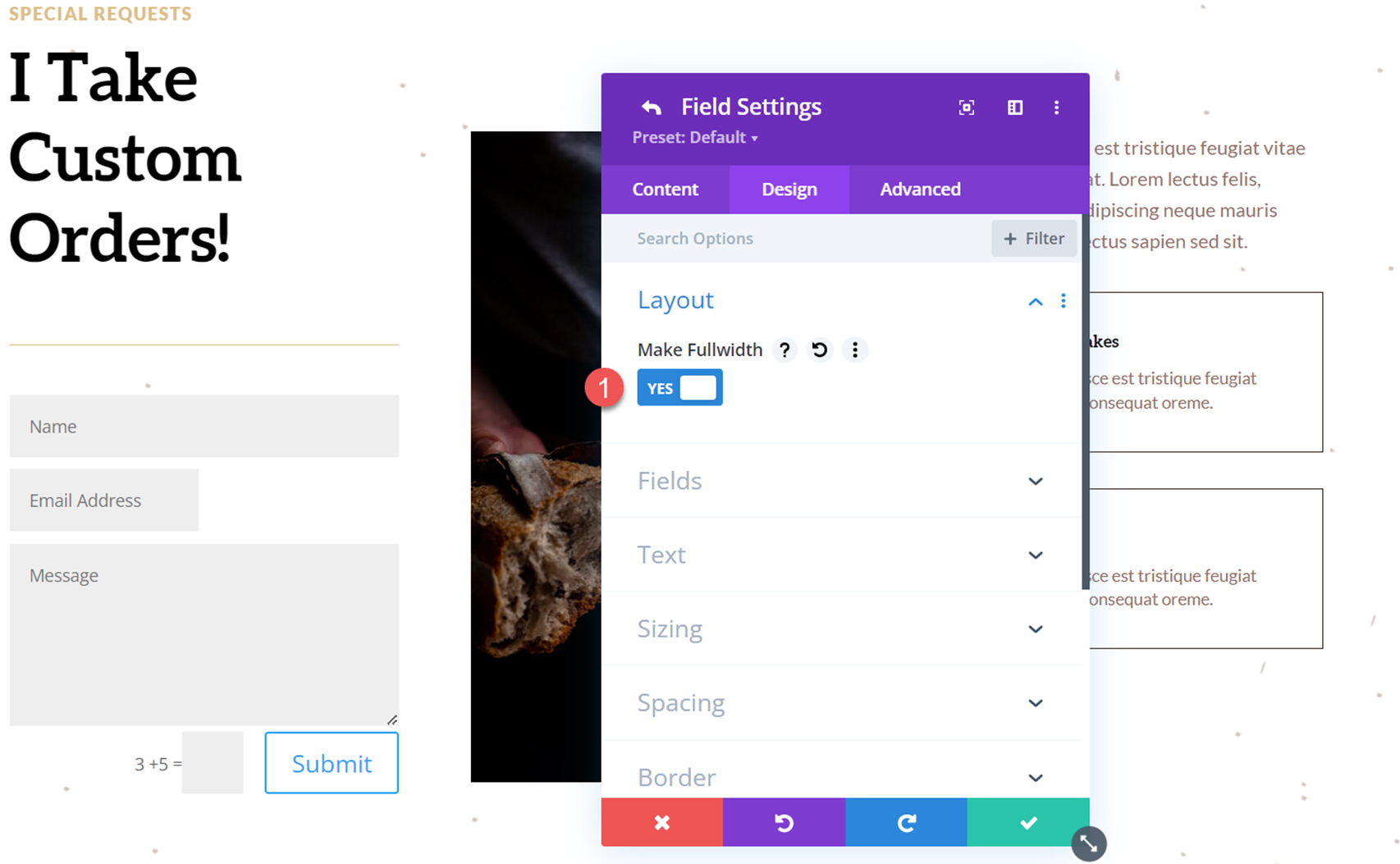 Divi Reveal Options Dropdown Contact Form Fullwidth