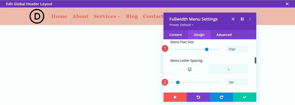 Divi Style Cart Search Icons Fullwidth Menu Layout 3 Text Size Spacing