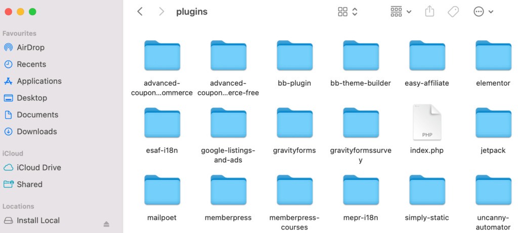 WordPress plugin files stored on computer