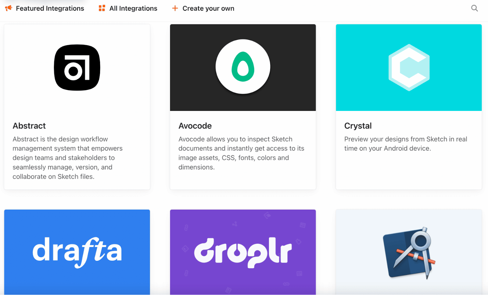 Integrations available for Sketch