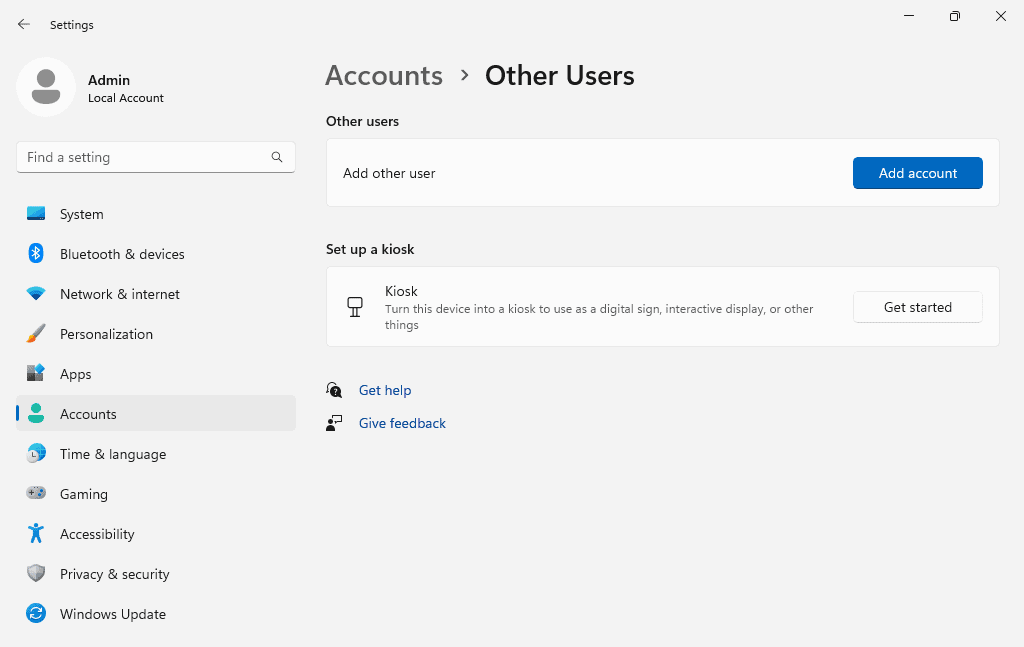 Add an account in Windows 11