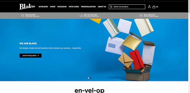 b2b website examples: blake envelopes