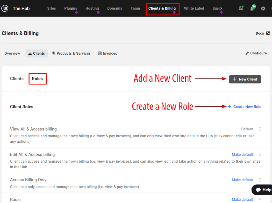 The Hub: Clients & Billing - Clients - Roles