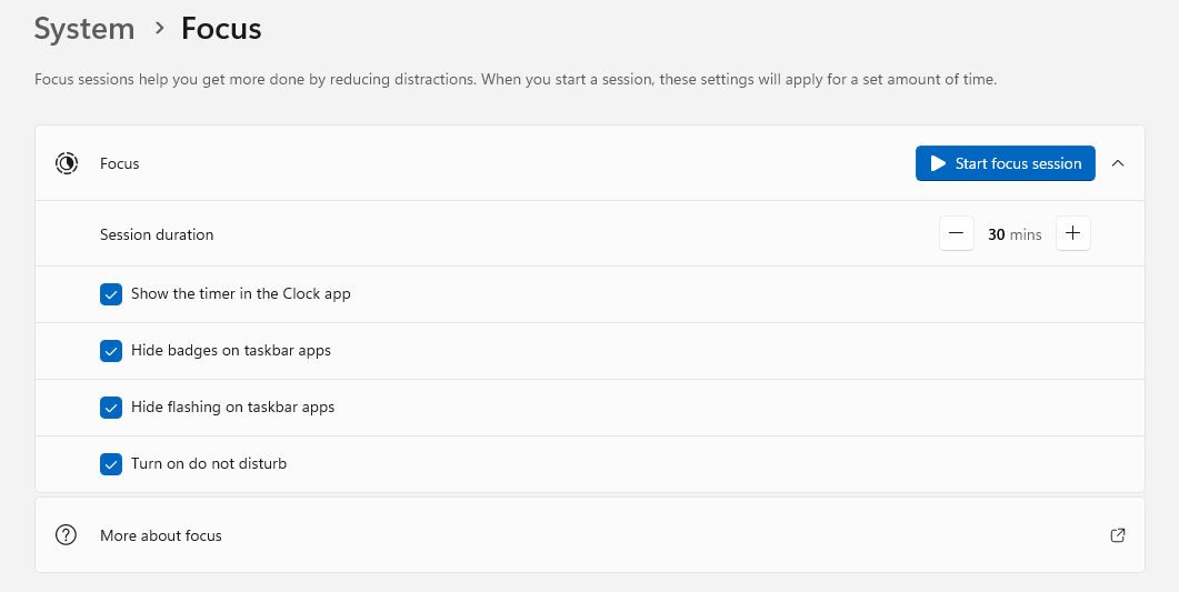 Configure Focus options in Windows 11