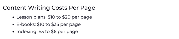 Content writing costs per page.