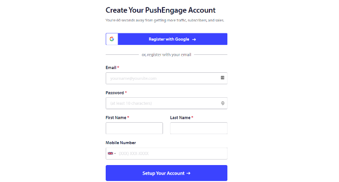 Create an account on PushEngage