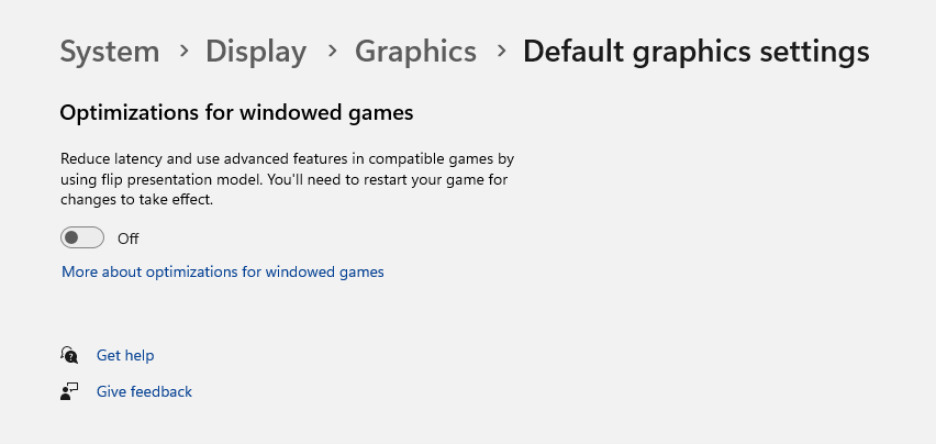 Default graphics settings in Windows 11