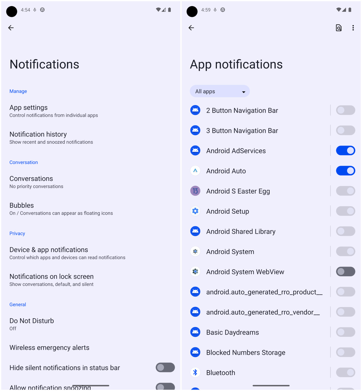 Disable notifications for apps in Android 13