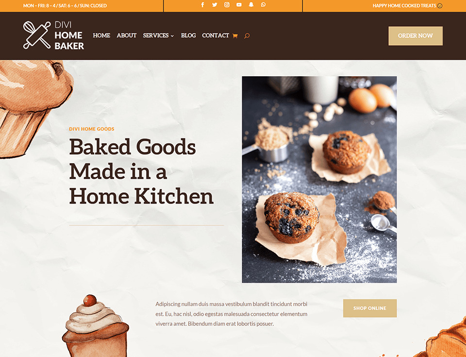 Divi Home Baker Header Design for Desktop