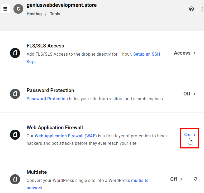 The Hub - Web Application Firewall settings