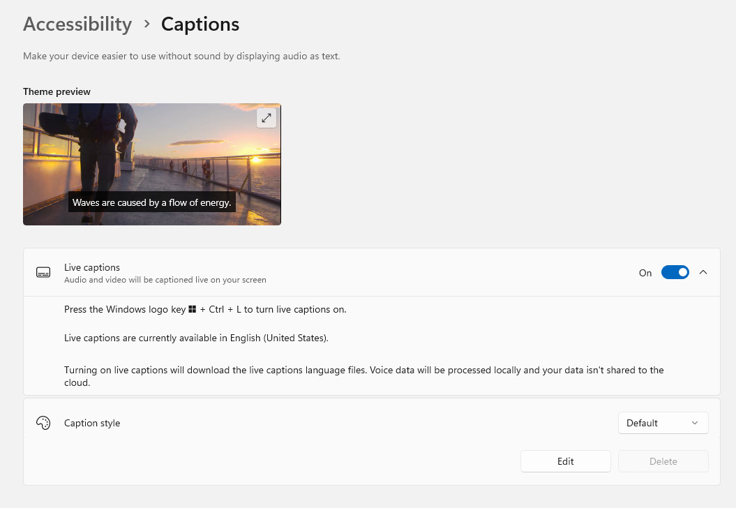 Enable Live Captions in Windows 11
