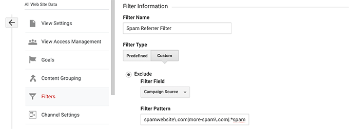 Filter spam referrers from Google Analytics reports