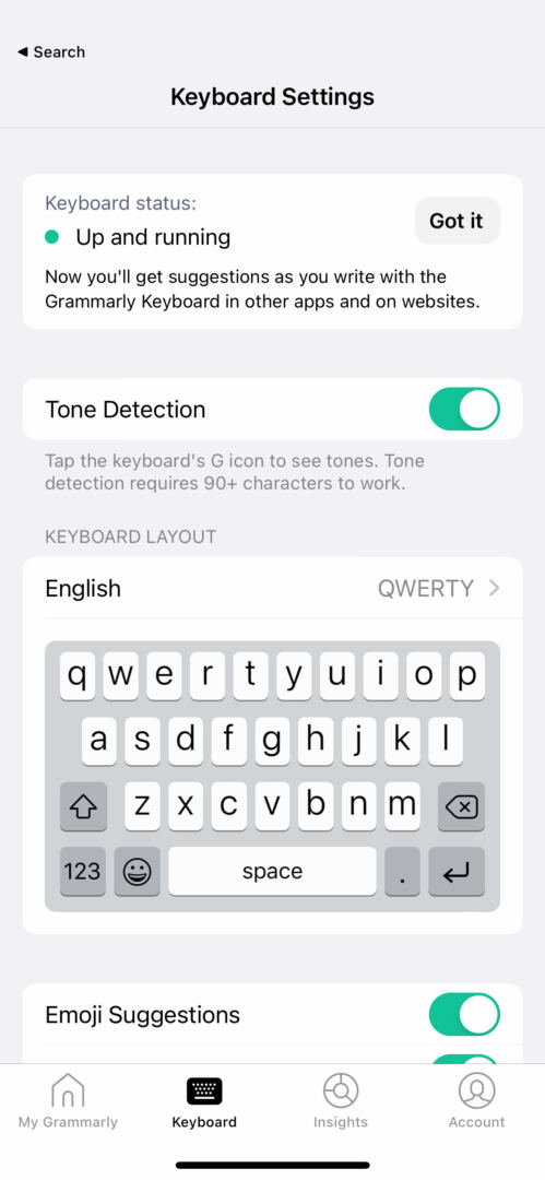 Grammarly keyboard tab