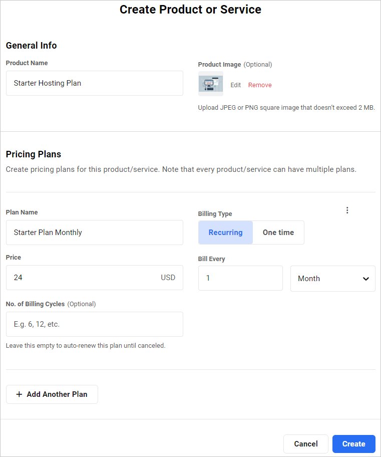 Client Billing - Hosting Service example