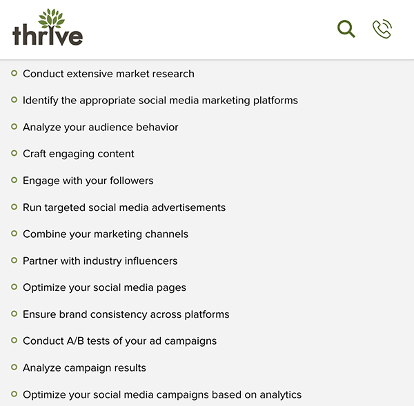 A list of what Thrive covers.