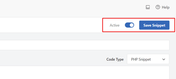Save and activate code snippet WPCode