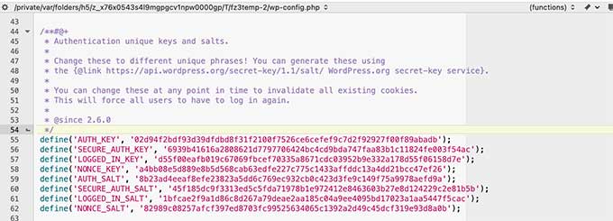 Security keys WordPress configuration file