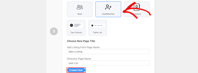 Select user/member and name pages